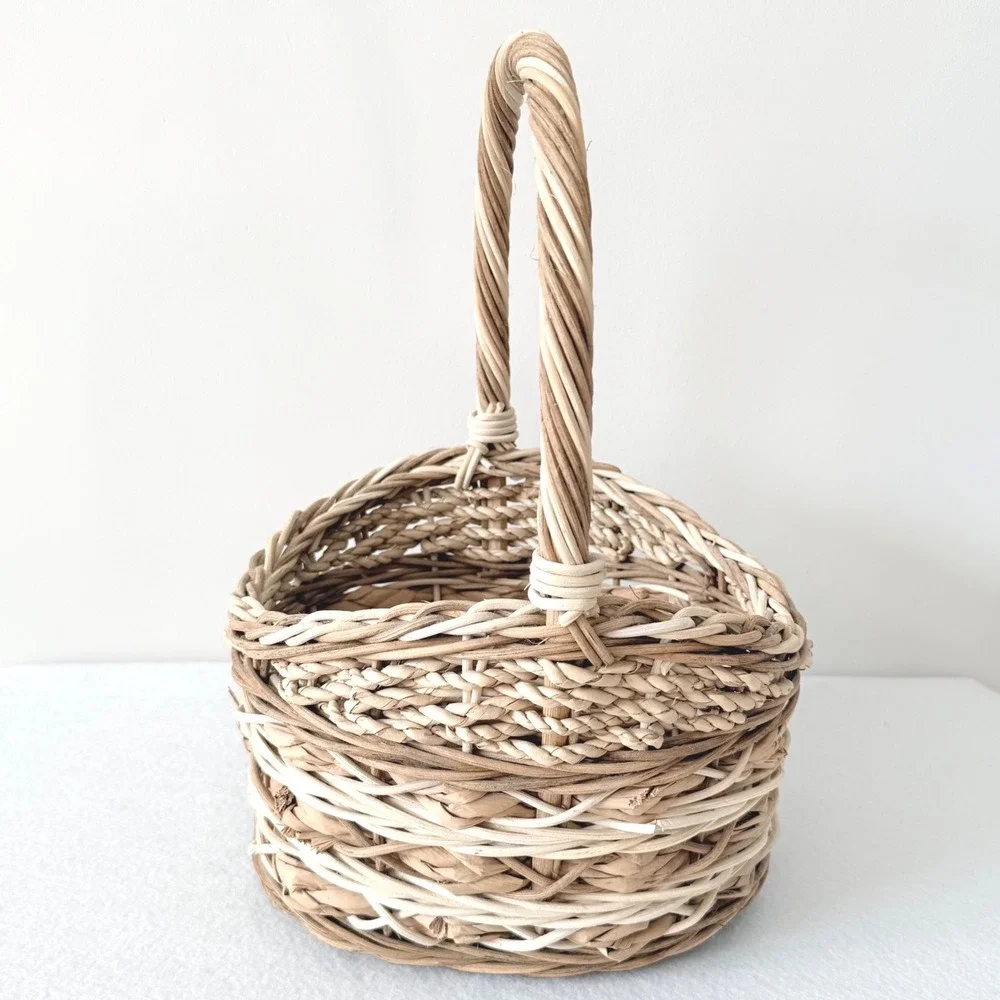 Woven Basket Natural Fiber Small Handle‎ Rustic Farmhouse Decor Storage
